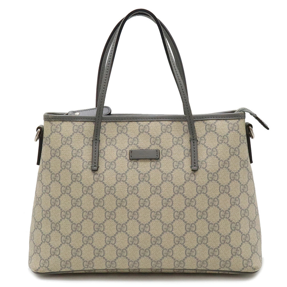 Gucci GG Supreme Plus Tote Bag Handbag Shoulder Leather Beige Cream Gray Strap